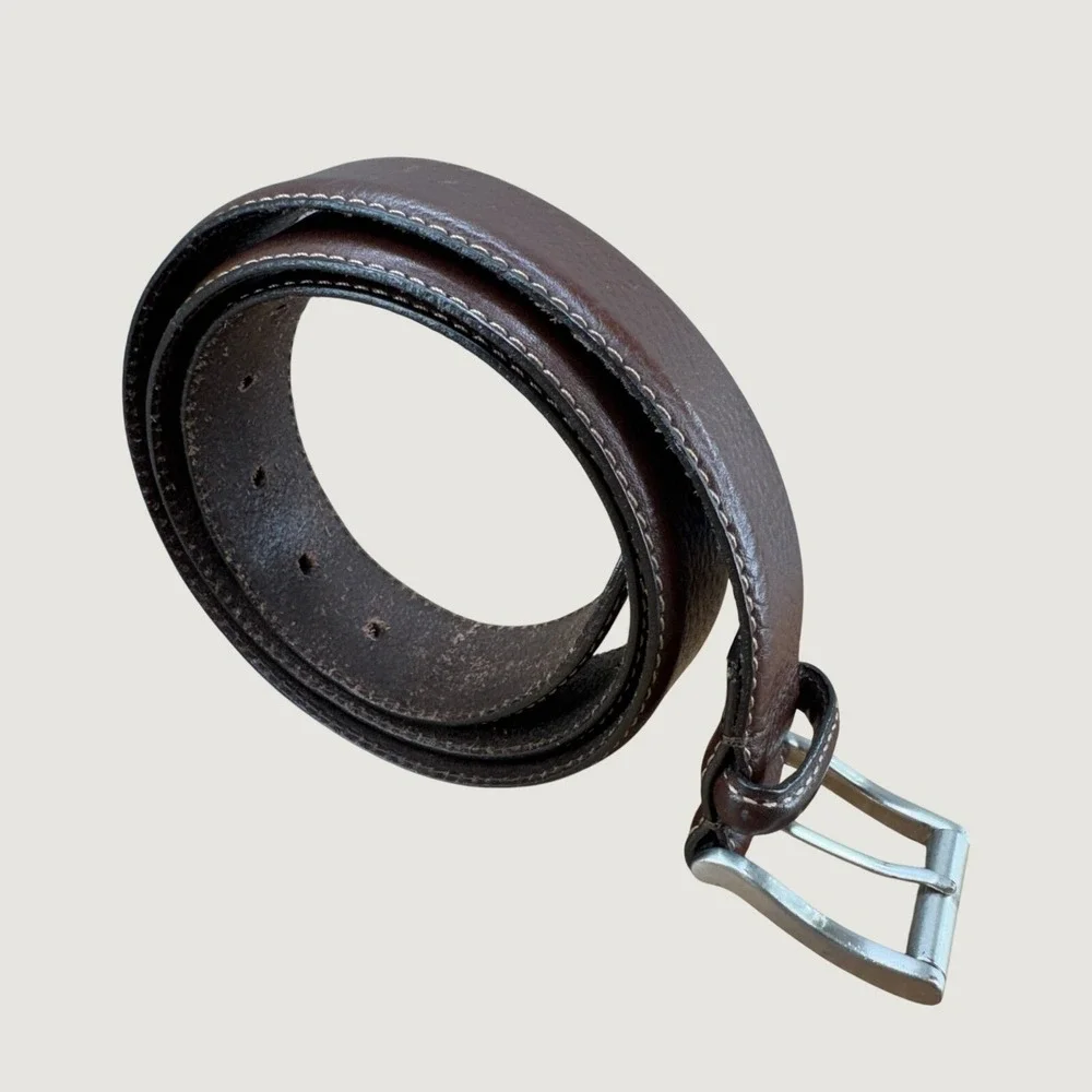 Eddie Bauer Leather Belt 38‎ Brown Pebbled Gorpcore Rugged Outdoor Classic